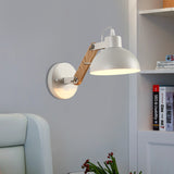 Nordic Splicing Rotatable Wall Light 1-Light Metal Sconce Lighting with Bowl Shade in Black/White-Wood White Clearhalo 'Industrial wall lights' 'Industrial' 'Middle century wall lights' 'Tiffany' 'Wall Lamps & Sconces' 'Wall Lights' Lighting' 1473019