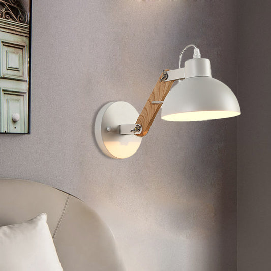 Nordic Splicing Rotatable Wall Light 1-Light Metal Sconce Lighting with Bowl Shade in Black/White-Wood Clearhalo 'Industrial wall lights' 'Industrial' 'Middle century wall lights' 'Tiffany' 'Wall Lamps & Sconces' 'Wall Lights' Lighting' 1473020