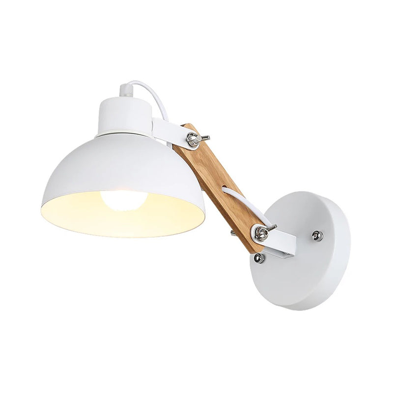 Nordic Splicing Rotatable Wall Light 1-Light Metal Sconce Lighting with Bowl Shade in Black/White-Wood Clearhalo 'Industrial wall lights' 'Industrial' 'Middle century wall lights' 'Tiffany' 'Wall Lamps & Sconces' 'Wall Lights' Lighting' 1473021
