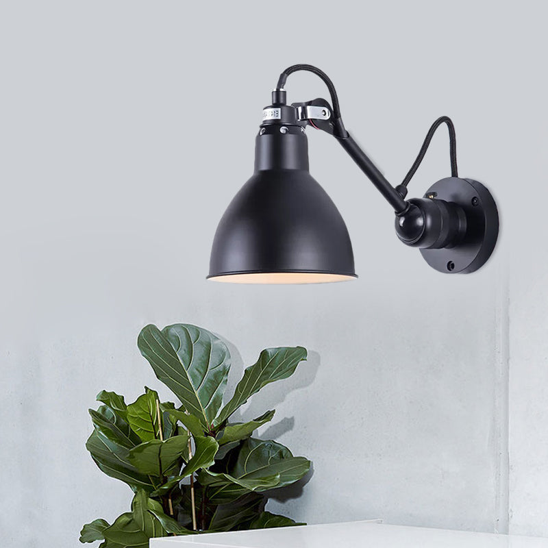 Single Bowl Shade Wall Reading Lamp Industrial Black/Red/Yellow Iron Sconce Light with Swing Arm Clearhalo 'Art deco wall lights' 'Cast Iron' 'Glass' 'Industrial wall lights' 'Industrial' 'Middle century wall lights' 'Modern' 'Rustic wall lights' 'Tiffany' 'Traditional wall lights' 'Wall Lamps & Sconces' 'Wall Lights' Lighting' 1473039