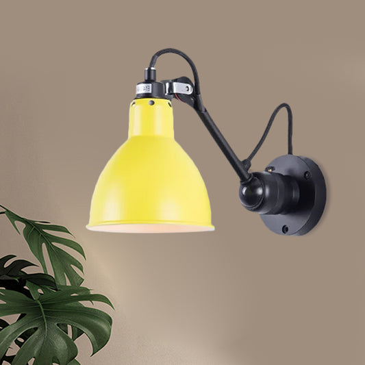 Single Bowl Shade Wall Reading Lamp Industrial Black/Red/Yellow Iron Sconce Light with Swing Arm Clearhalo 'Art deco wall lights' 'Cast Iron' 'Glass' 'Industrial wall lights' 'Industrial' 'Middle century wall lights' 'Modern' 'Rustic wall lights' 'Tiffany' 'Traditional wall lights' 'Wall Lamps & Sconces' 'Wall Lights' Lighting' 1473041