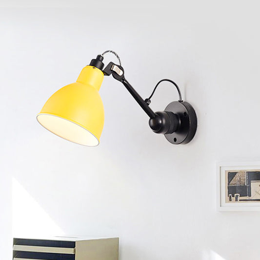 Single Bowl Shade Wall Reading Lamp Industrial Black/Red/Yellow Iron Sconce Light with Swing Arm Yellow Clearhalo 'Art deco wall lights' 'Cast Iron' 'Glass' 'Industrial wall lights' 'Industrial' 'Middle century wall lights' 'Modern' 'Rustic wall lights' 'Tiffany' 'Traditional wall lights' 'Wall Lamps & Sconces' 'Wall Lights' Lighting' 1473042
