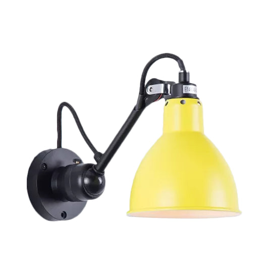 Single Bowl Shade Wall Reading Lamp Industrial Black/Red/Yellow Iron Sconce Light with Swing Arm Clearhalo 'Art deco wall lights' 'Cast Iron' 'Glass' 'Industrial wall lights' 'Industrial' 'Middle century wall lights' 'Modern' 'Rustic wall lights' 'Tiffany' 'Traditional wall lights' 'Wall Lamps & Sconces' 'Wall Lights' Lighting' 1473044
