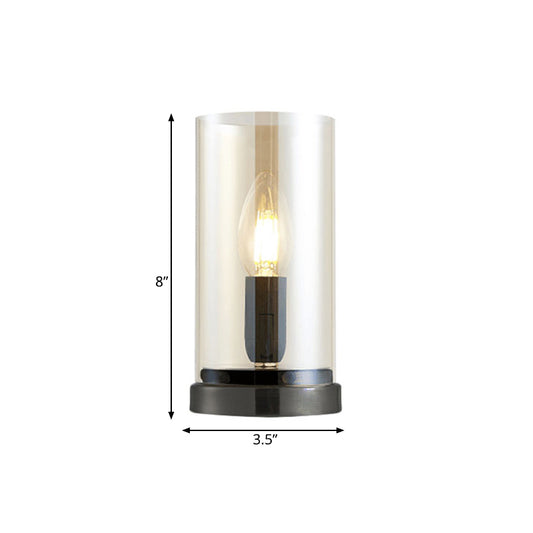 Black 1 Light Table Lighting Industrial Clear Glass Cylindrical Night Lamp for Living Room Clearhalo 'Lamps' 'Table Lamps' Lighting' 1473069