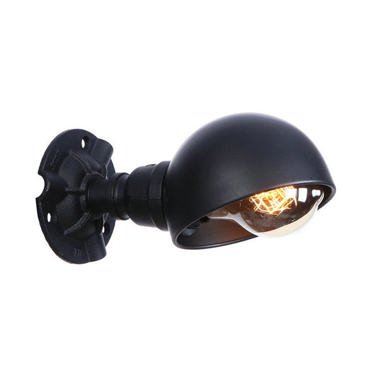 1 Bulb Wall Sconce Lamp with Bowl Metal Shade Vintage Style Stairway Wall Light in Black Clearhalo 'Art deco wall lights' 'Cast Iron' 'Glass' 'Industrial wall lights' 'Industrial' 'Middle century wall lights' 'Modern' 'Rustic wall lights' 'Tiffany' 'Traditional wall lights' 'Wall Lamps & Sconces' 'Wall Lights' Lighting' 147308