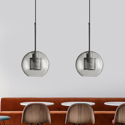 Cylindrical Bedroom Suspension Light Colonial Metal Mesh 1 Bulb Bronze/Silver Gray Pendant with Clear Glass Shade, 8"/9.5"/12" W Silver Gray 8" Clearhalo 'Ceiling Lights' 'Pendant Lights' 'Pendants' Lighting' 1473105_b351537e-410d-4c71-bf05-89dd72c8ef4f