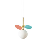 Nordic Globe Suspension Light White Glass 1-Bulb Bedroom Pendant Lamp with Red and Blue PVC Panel Clearhalo 'Ceiling Lights' 'Chandeliers' 'Glass shade' 'Glass' 'Pendant Lights' 'Pendants' Lighting' 1473167