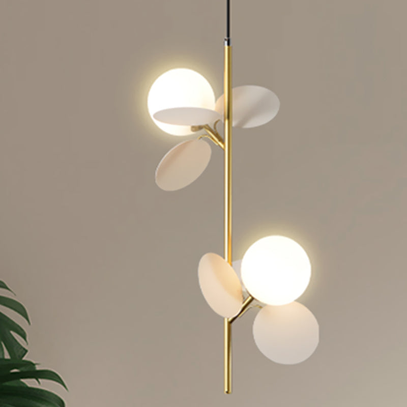 2 Heads Restaurant Pendant Chandelier Nordic Grey/White/Red-Yellow-Blue Hanging Lamp with Globe Opal Glass Shade Clearhalo 'Ceiling Lights' 'Chandeliers' 'Glass shade' 'Glass' 'Pendant Lights' Lighting' 1473169