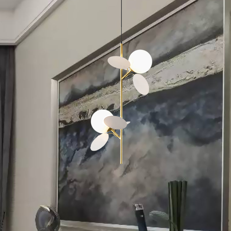 2 Heads Restaurant Pendant Chandelier Nordic Grey/White/Red-Yellow-Blue Hanging Lamp with Globe Opal Glass Shade Clearhalo 'Ceiling Lights' 'Chandeliers' 'Glass shade' 'Glass' 'Pendant Lights' Lighting' 1473170