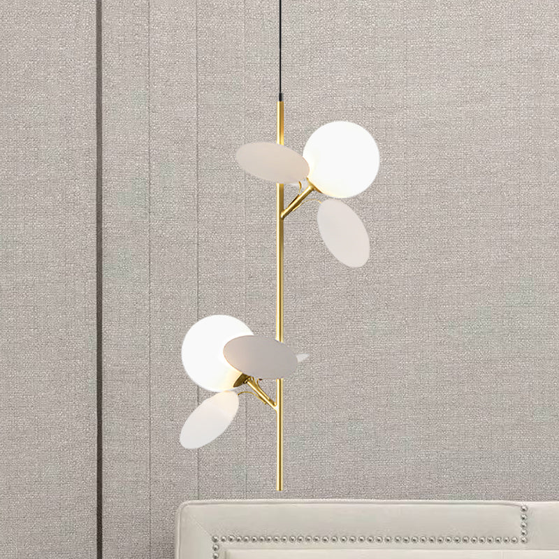 2 Heads Restaurant Pendant Chandelier Nordic Grey/White/Red-Yellow-Blue Hanging Lamp with Globe Opal Glass Shade White Clearhalo 'Ceiling Lights' 'Chandeliers' 'Glass shade' 'Glass' 'Pendant Lights' Lighting' 1473171