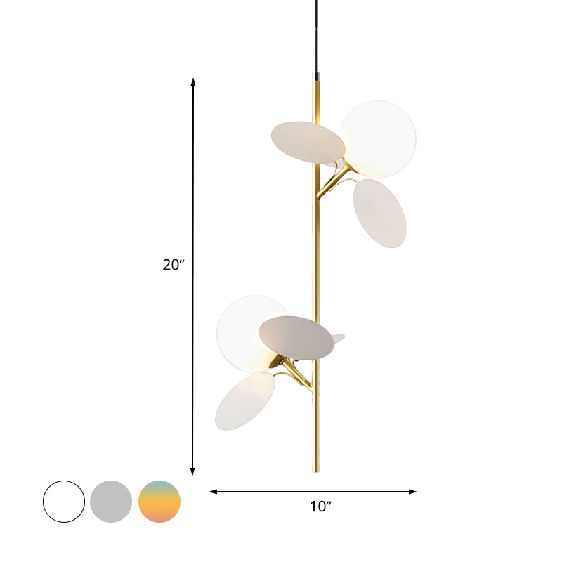 2 Heads Restaurant Pendant Chandelier Nordic Grey/White/Red-Yellow-Blue Hanging Lamp with Globe Opal Glass Shade Clearhalo 'Ceiling Lights' 'Chandeliers' 'Glass shade' 'Glass' 'Pendant Lights' Lighting' 1473173