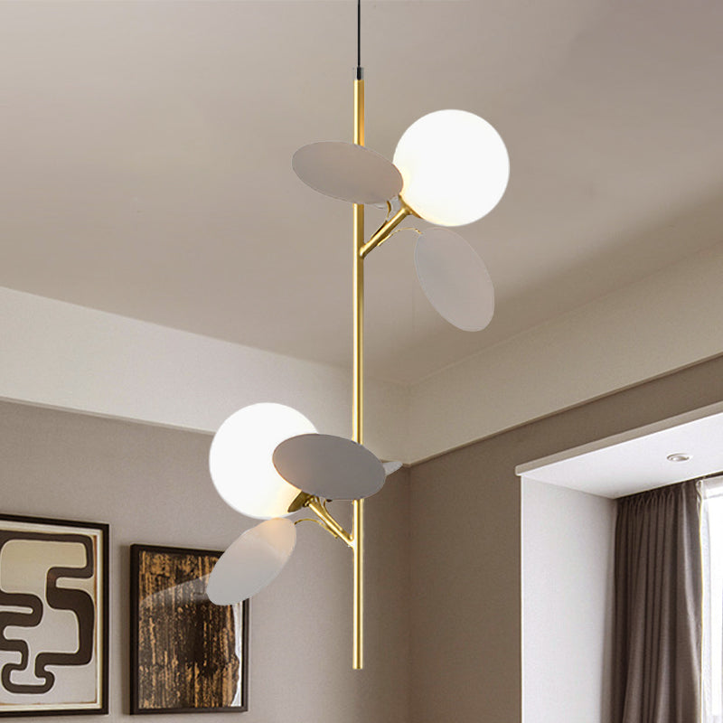 2 Heads Restaurant Pendant Chandelier Nordic Grey/White/Red-Yellow-Blue Hanging Lamp with Globe Opal Glass Shade Clearhalo 'Ceiling Lights' 'Chandeliers' 'Glass shade' 'Glass' 'Pendant Lights' Lighting' 1473174