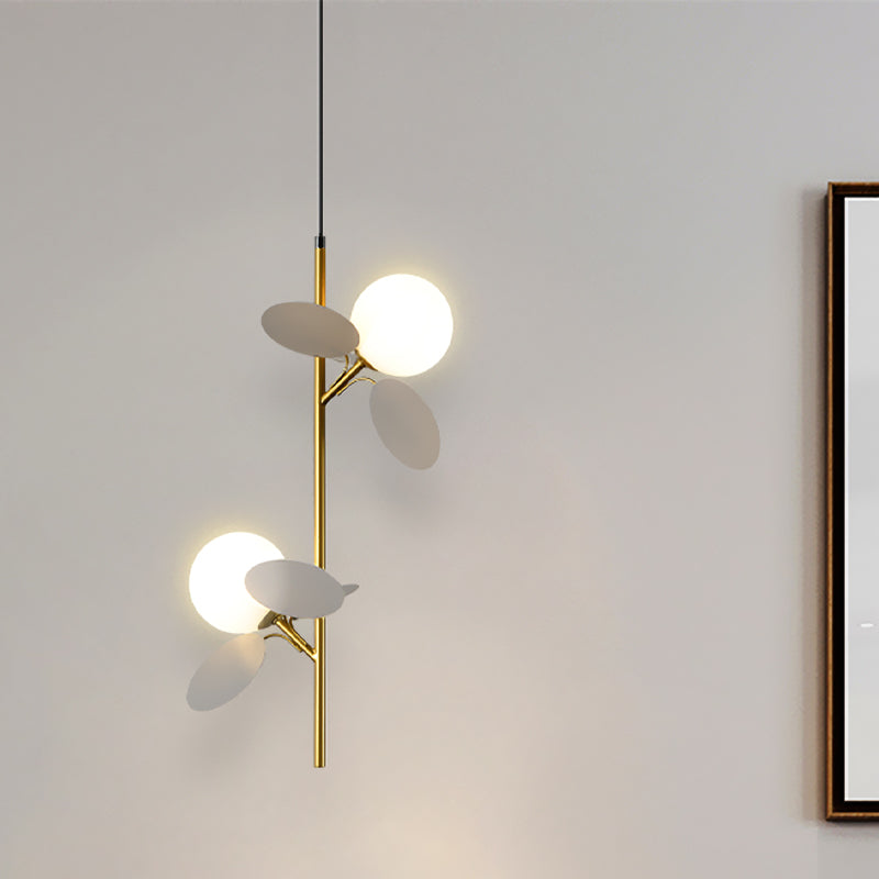 2 Heads Restaurant Pendant Chandelier Nordic Grey/White/Red-Yellow-Blue Hanging Lamp with Globe Opal Glass Shade Clearhalo 'Ceiling Lights' 'Chandeliers' 'Glass shade' 'Glass' 'Pendant Lights' Lighting' 1473175