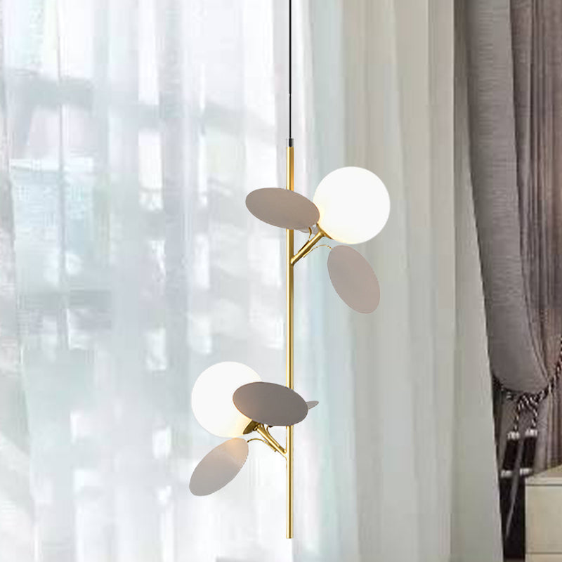 2 Heads Restaurant Pendant Chandelier Nordic Grey/White/Red-Yellow-Blue Hanging Lamp with Globe Opal Glass Shade Grey Clearhalo 'Ceiling Lights' 'Chandeliers' 'Glass shade' 'Glass' 'Pendant Lights' Lighting' 1473176