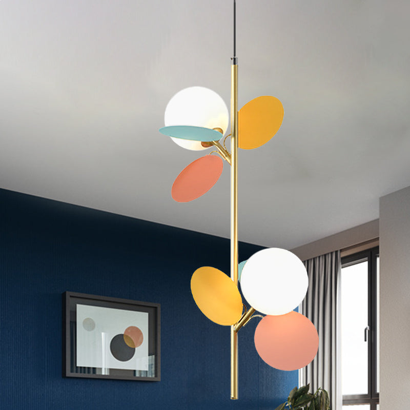 2 Heads Restaurant Pendant Chandelier Nordic Grey/White/Red-Yellow-Blue Hanging Lamp with Globe Opal Glass Shade Clearhalo 'Ceiling Lights' 'Chandeliers' 'Glass shade' 'Glass' 'Pendant Lights' Lighting' 1473178