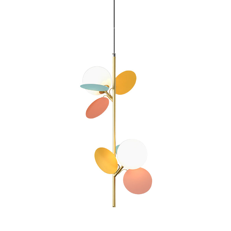 2 Heads Restaurant Pendant Chandelier Nordic Grey/White/Red-Yellow-Blue Hanging Lamp with Globe Opal Glass Shade Clearhalo 'Ceiling Lights' 'Chandeliers' 'Glass shade' 'Glass' 'Pendant Lights' Lighting' 1473181