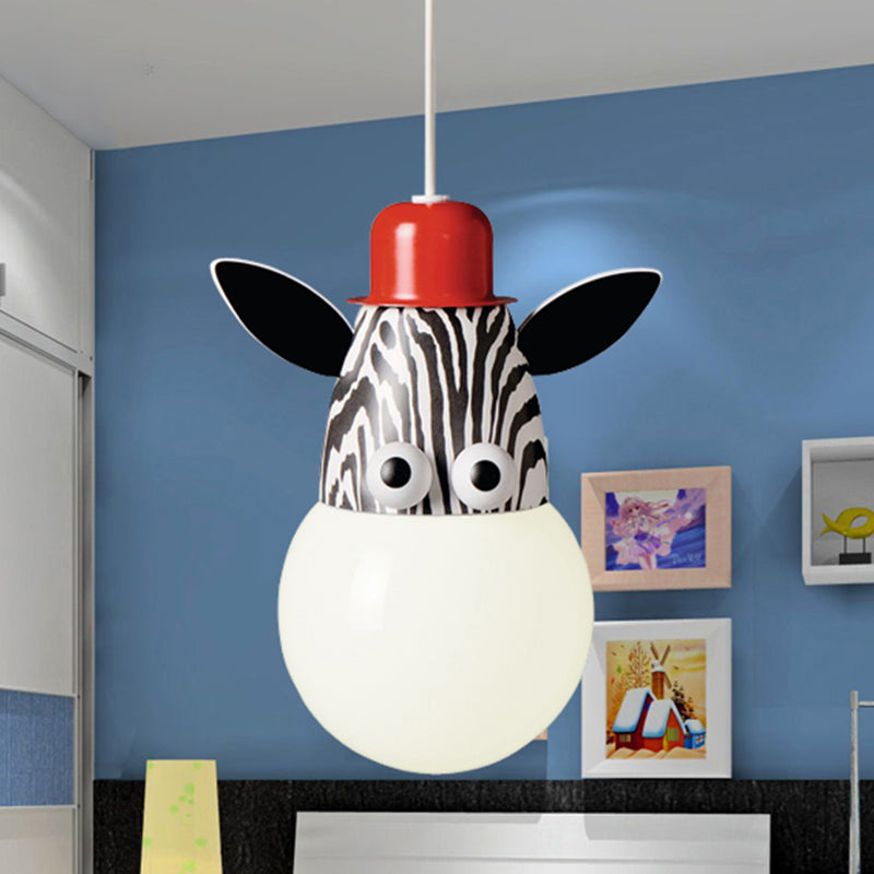 Kids Horse/Giraffe/Monkey Pendant Lamp White Glass 1-Head Children Bedroom Suspended Lighting Fixture Clearhalo 'Ceiling Lights' 'Chandeliers' 'Glass shade' 'Glass' 'Pendant Lights' 'Pendants' Lighting' 1473182
