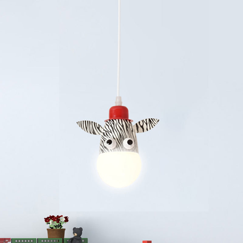 Kids Horse/Giraffe/Monkey Pendant Lamp White Glass 1-Head Children Bedroom Suspended Lighting Fixture Clearhalo 'Ceiling Lights' 'Chandeliers' 'Glass shade' 'Glass' 'Pendant Lights' 'Pendants' Lighting' 1473183