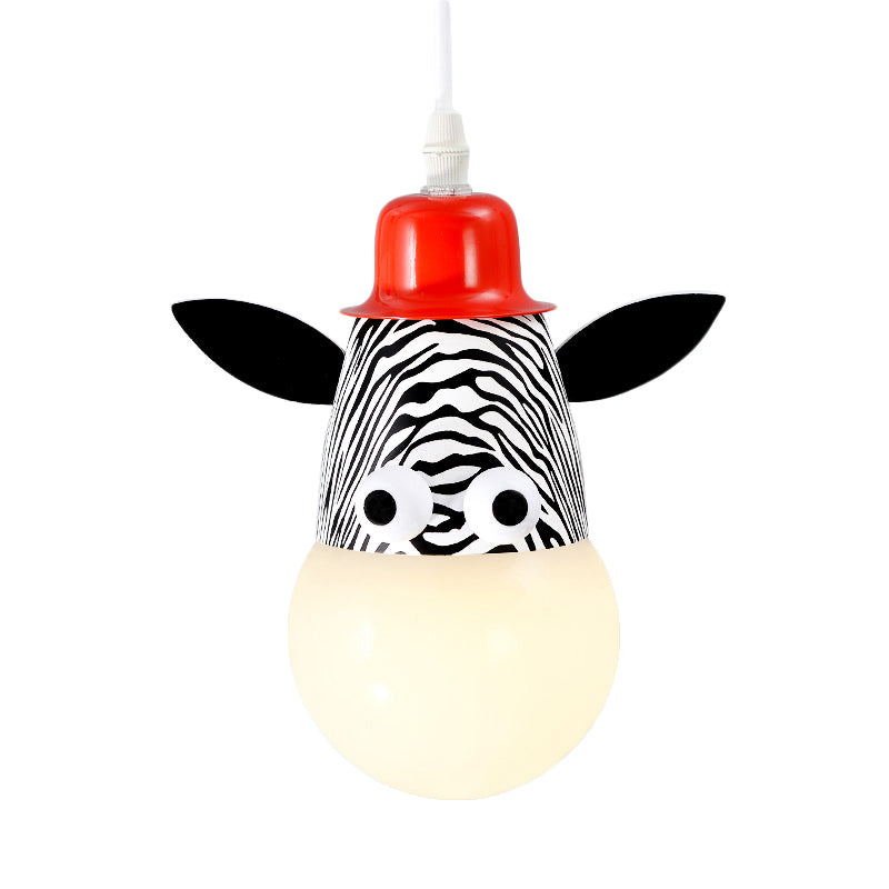 Kids Horse/Giraffe/Monkey Pendant Lamp White Glass 1-Head Children Bedroom Suspended Lighting Fixture Clearhalo 'Ceiling Lights' 'Chandeliers' 'Glass shade' 'Glass' 'Pendant Lights' 'Pendants' Lighting' 1473185