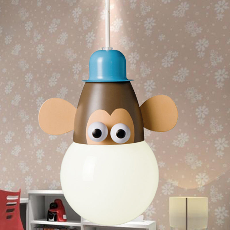 Kids Horse/Giraffe/Monkey Pendant Lamp White Glass 1-Head Children Bedroom Suspended Lighting Fixture Clearhalo 'Ceiling Lights' 'Chandeliers' 'Glass shade' 'Glass' 'Pendant Lights' 'Pendants' Lighting' 1473187