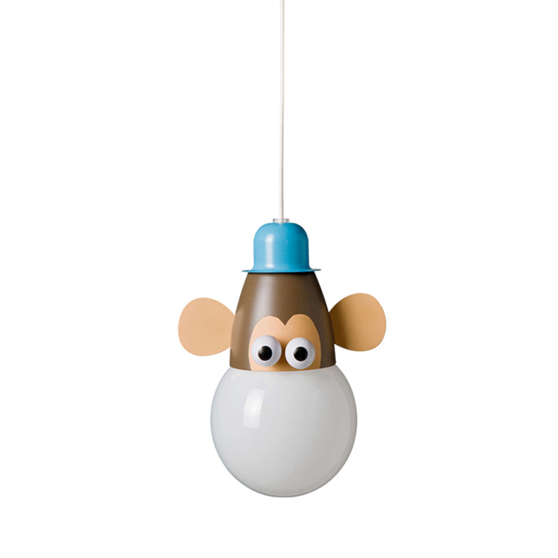 Kids Horse/Giraffe/Monkey Pendant Lamp White Glass 1-Head Children Bedroom Suspended Lighting Fixture Clearhalo 'Ceiling Lights' 'Chandeliers' 'Glass shade' 'Glass' 'Pendant Lights' 'Pendants' Lighting' 1473190
