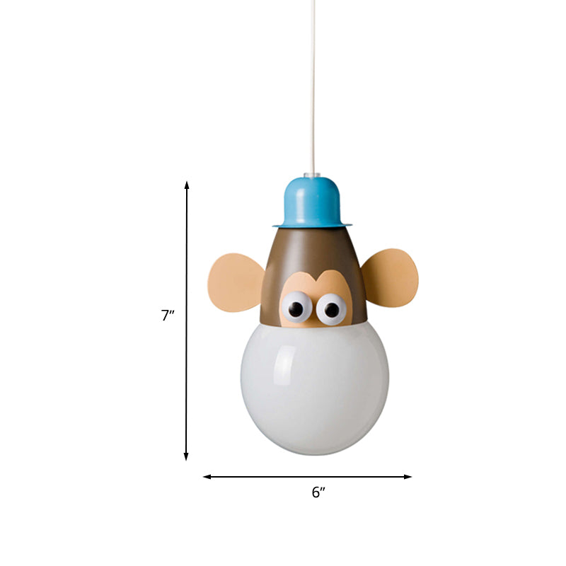 Kids Horse/Giraffe/Monkey Pendant Lamp White Glass 1-Head Children Bedroom Suspended Lighting Fixture Clearhalo 'Ceiling Lights' 'Chandeliers' 'Glass shade' 'Glass' 'Pendant Lights' 'Pendants' Lighting' 1473191