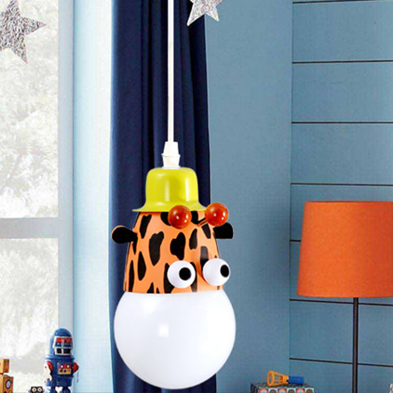 Kids Horse/Giraffe/Monkey Pendant Lamp White Glass 1-Head Children Bedroom Suspended Lighting Fixture Clearhalo 'Ceiling Lights' 'Chandeliers' 'Glass shade' 'Glass' 'Pendant Lights' 'Pendants' Lighting' 1473192