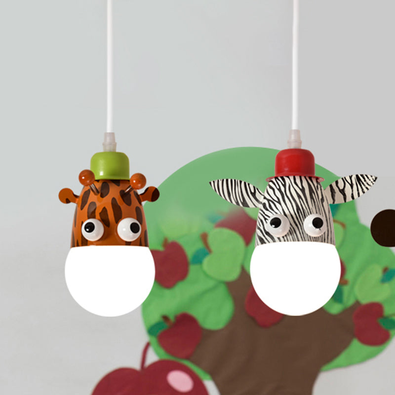 Kids Horse/Giraffe/Monkey Pendant Lamp White Glass 1-Head Children Bedroom Suspended Lighting Fixture White Giraffe Clearhalo 'Ceiling Lights' 'Chandeliers' 'Glass shade' 'Glass' 'Pendant Lights' 'Pendants' Lighting' 1473194