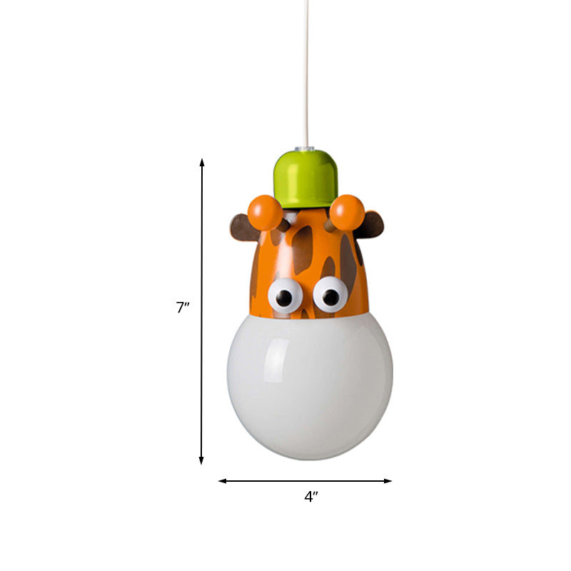 Kids Horse/Giraffe/Monkey Pendant Lamp White Glass 1-Head Children Bedroom Suspended Lighting Fixture Clearhalo 'Ceiling Lights' 'Chandeliers' 'Glass shade' 'Glass' 'Pendant Lights' 'Pendants' Lighting' 1473196