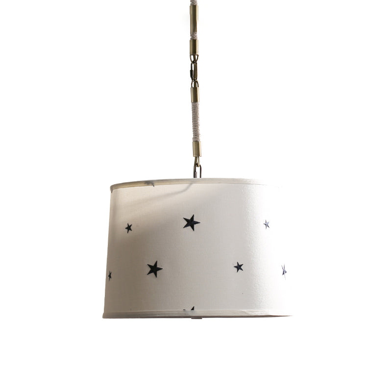 Drum Fabric Chandelier Light Fixture Kids 5 Bulbs Beige Suspension Lighting with Star Pattern for Bedroom Clearhalo 'Ceiling Lights' 'Chandeliers' Lighting' options 1473200
