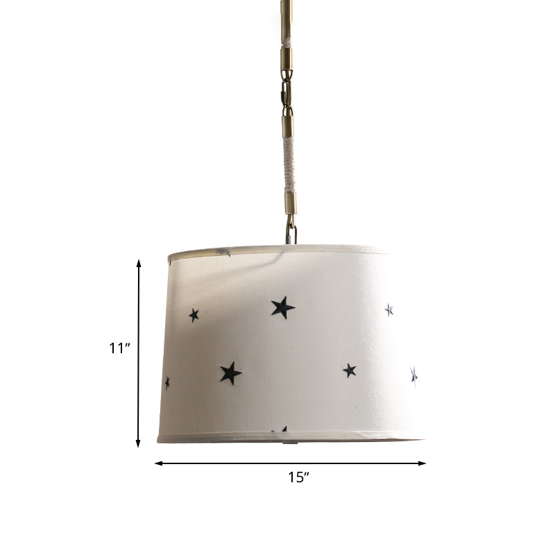 Drum Fabric Chandelier Light Fixture Kids 5 Bulbs Beige Suspension Lighting with Star Pattern for Bedroom Clearhalo 'Ceiling Lights' 'Chandeliers' Lighting' options 1473201