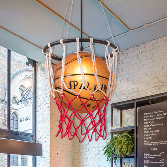 1 Light Restaurant Hanging Lamp Kids Brown Ceiling Light with Basketball Acrylic Shade Clearhalo 'Ceiling Lights' 'Pendant Lights' 'Pendants' Lighting' 1473229