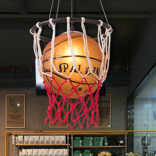 1 Light Restaurant Hanging Lamp Kids Brown Ceiling Light with Basketball Acrylic Shade Clearhalo 'Ceiling Lights' 'Pendant Lights' 'Pendants' Lighting' 1473231