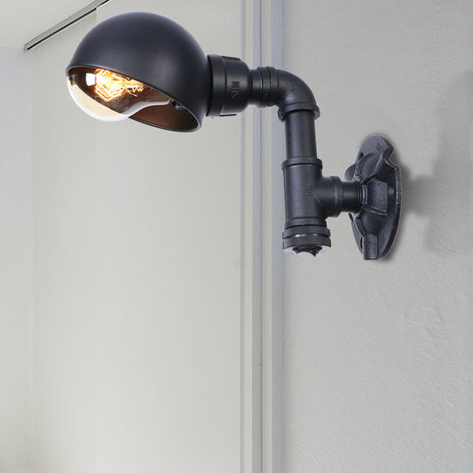 Vintage Stylish Bowl Shade Sconce Wall Lighting 1 Light Metallic Wall Mounted Lamp with Pipe in Black Black A Clearhalo 'Art deco wall lights' 'Cast Iron' 'Glass' 'Industrial wall lights' 'Industrial' 'Middle century wall lights' 'Modern' 'Rustic wall lights' 'Tiffany' 'Traditional wall lights' 'Wall Lamps & Sconces' 'Wall Lights' Lighting' 147323