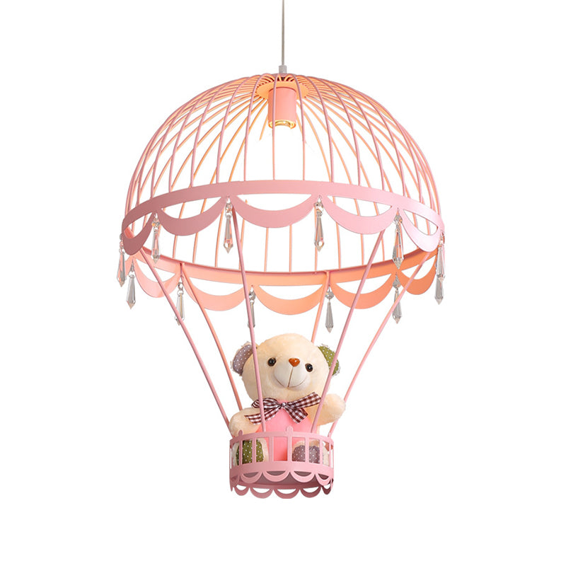 Hot Air Balloon Ceiling Light Kids Iron 1 Light Pink/Blue Hanging Pendant Lamp with Bear Decoration Clearhalo 'Ceiling Lights' 'Pendant Lights' 'Pendants' Lighting' 1473242