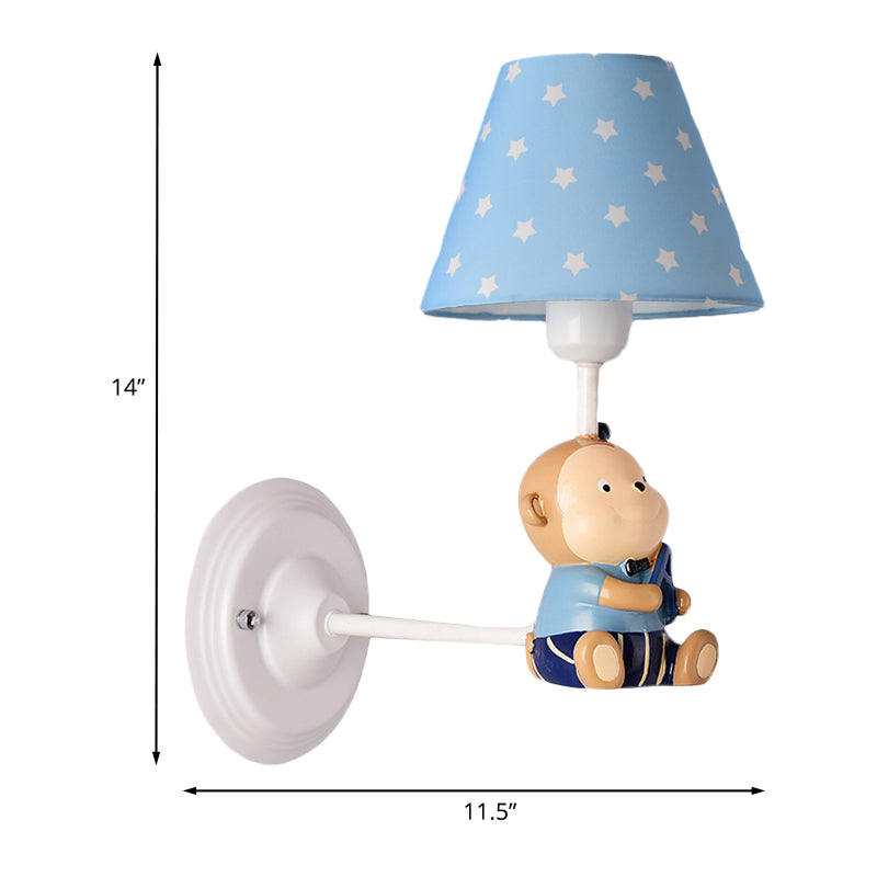 Cone Kids Bedside Wall Mounted Light Fabric 1 Light Cartoon Sconce Ideas in Blue/Red with Little Bear Decor Clearhalo 'Wall Lamps & Sconces' 'Wall Lights' Lighting' 1473252