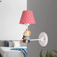 Cone Kids Bedside Wall Mounted Light Fabric 1 Light Cartoon Sconce Ideas in Blue/Red with Little Bear Decor Red Clearhalo 'Wall Lamps & Sconces' 'Wall Lights' Lighting' 1473254