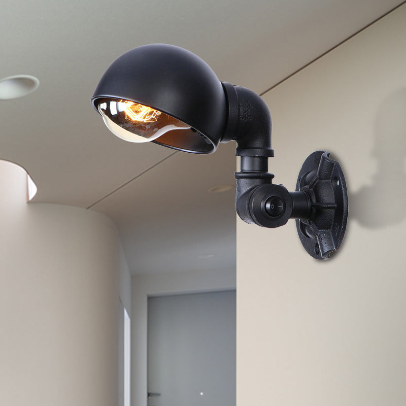 Vintage Stylish Bowl Shade Sconce Wall Lighting 1 Light Metallic Wall Mounted Lamp with Pipe in Black Black B Clearhalo 'Art deco wall lights' 'Cast Iron' 'Glass' 'Industrial wall lights' 'Industrial' 'Middle century wall lights' 'Modern' 'Rustic wall lights' 'Tiffany' 'Traditional wall lights' 'Wall Lamps & Sconces' 'Wall Lights' Lighting' 147326