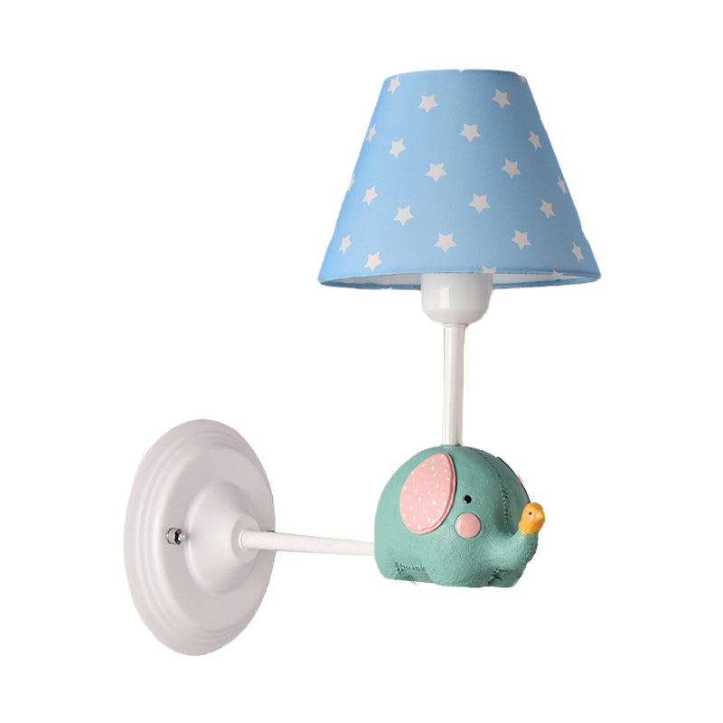 Right Angle Child Bedroom Wall Lamp Iron 1-Light Kids Sconce Light Fixture with Pink/Blue Shade and Cute Elephant Decor Clearhalo 'Wall Lamps & Sconces' 'Wall Lights' Lighting' 1473261