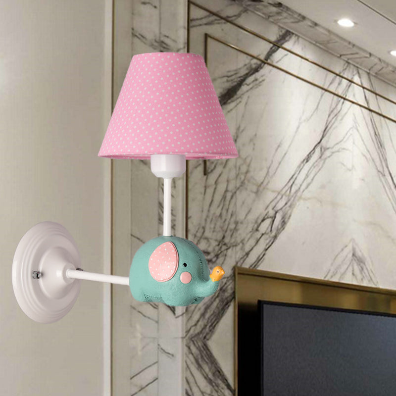 Right Angle Child Bedroom Wall Lamp Iron 1-Light Kids Sconce Light Fixture with Pink/Blue Shade and Cute Elephant Decor Clearhalo 'Wall Lamps & Sconces' 'Wall Lights' Lighting' 1473263