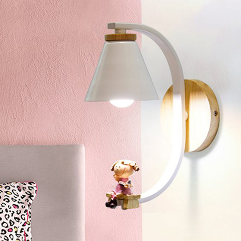 Tapered Iron Wall Mount Lamp Cartoon 1 Light Pink/Blue and Wood Sconce Light with Moon/Portrait Decor Clearhalo 'Wall Lamps & Sconces' 'Wall Lights' Lighting' 1473290