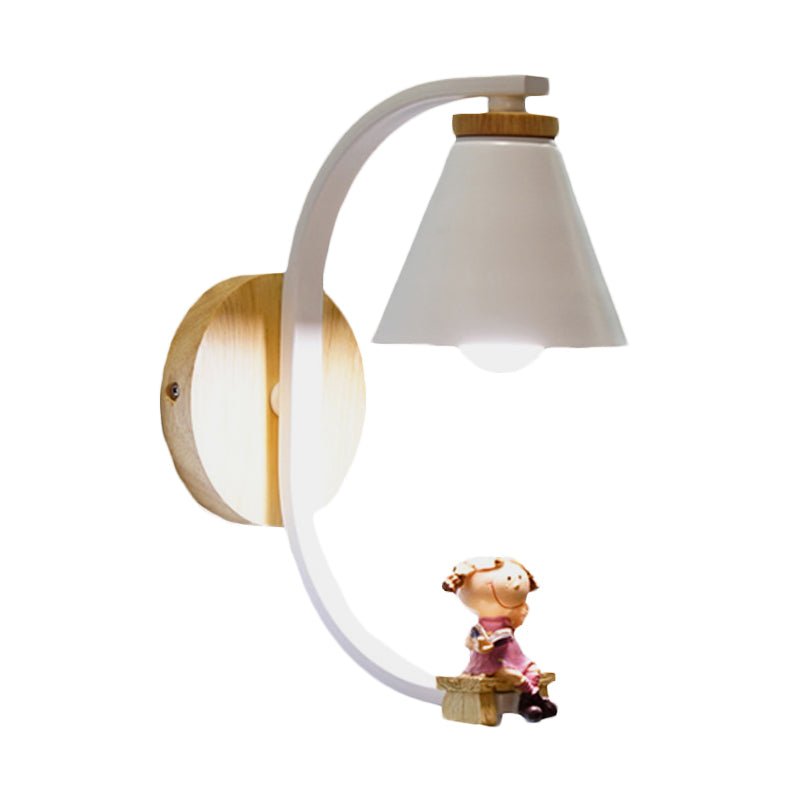 Tapered Iron Wall Mount Lamp Cartoon 1 Light Pink/Blue and Wood Sconce Light with Moon/Portrait Decor Clearhalo 'Wall Lamps & Sconces' 'Wall Lights' Lighting' 1473291