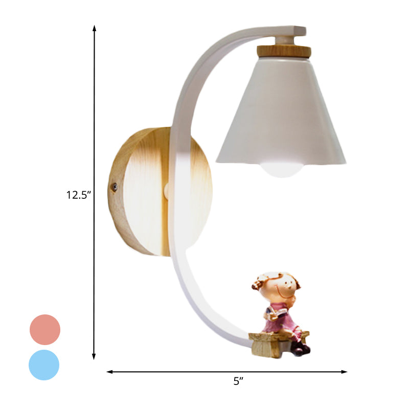 Tapered Iron Wall Mount Lamp Cartoon 1 Light Pink/Blue and Wood Sconce Light with Moon/Portrait Decor Clearhalo 'Wall Lamps & Sconces' 'Wall Lights' Lighting' 1473292