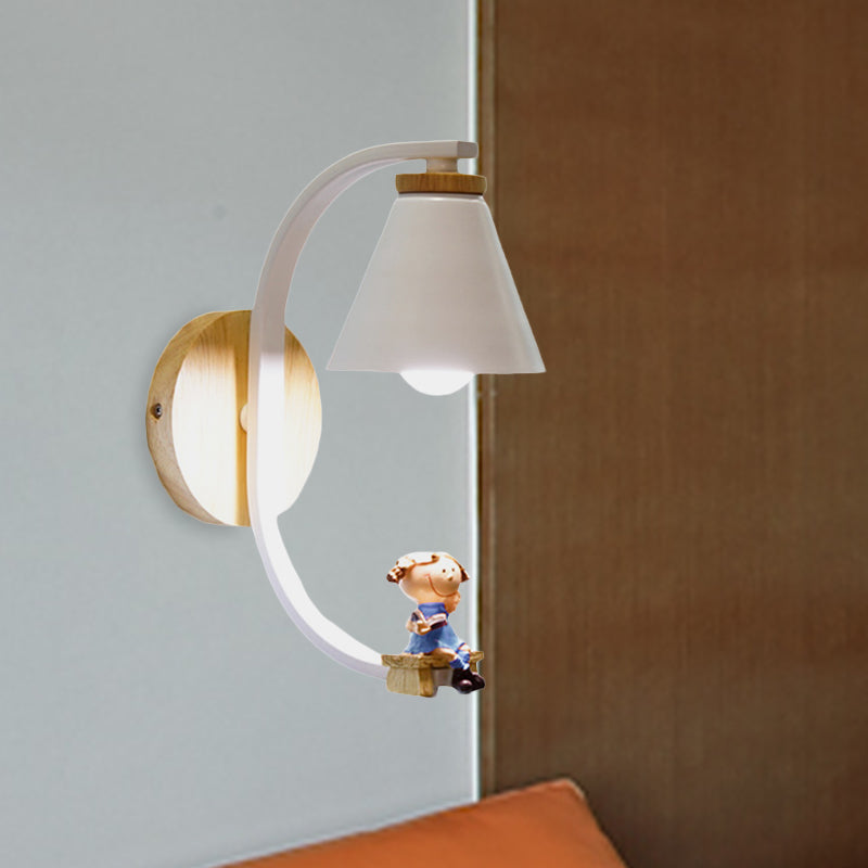 Tapered Iron Wall Mount Lamp Cartoon 1 Light Pink/Blue and Wood Sconce Light with Moon/Portrait Decor Clearhalo 'Wall Lamps & Sconces' 'Wall Lights' Lighting' 1473300