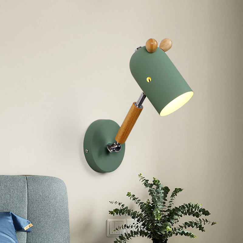 Iron Elongated Dome Swing Arm Wall Lamp Kids 1 Bulb White/Green/Grey-Wood Sconce Fixture with Venting Hole Green Clearhalo 'Wall Lamps & Sconces' 'Wall Lights' Lighting' 1473307