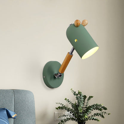 Iron Elongated Dome Swing Arm Wall Lamp Kids 1 Bulb White/Green/Grey-Wood Sconce Fixture with Venting Hole Green Clearhalo 'Wall Lamps & Sconces' 'Wall Lights' Lighting' 1473307