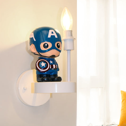 Resin Mini Soldier Wall Lamp Kids 1 Bulb Blue Sconce Ideas with Exposed Bulb Design Clearhalo 'Wall Lamps & Sconces' 'Wall Lights' Lighting' 1473354