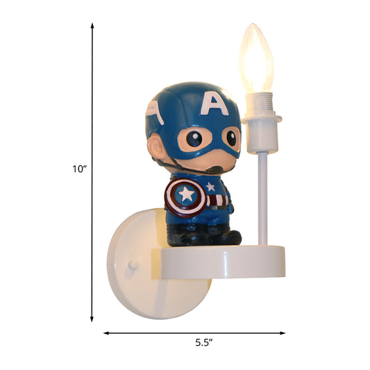 Resin Mini Soldier Wall Lamp Kids 1 Bulb Blue Sconce Ideas with Exposed Bulb Design Clearhalo 'Wall Lamps & Sconces' 'Wall Lights' Lighting' 1473356