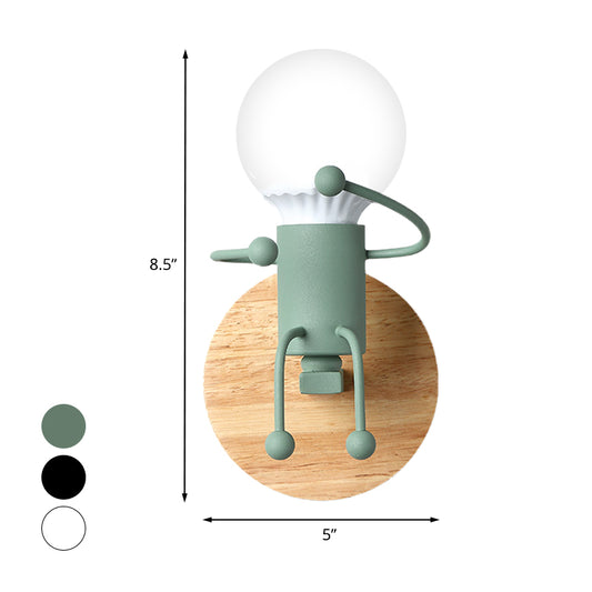 Naked Bulb Small Wall Lighting Creative Iron Single Kids Bedside Sconce Light with Robot Design Lamp Socket in Grey/Green/White Clearhalo 'Wall Lamps & Sconces' 'Wall Lights' Lighting' 1473375