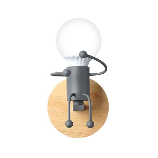 Naked Bulb Small Wall Lighting Creative Iron Single Kids Bedside Sconce Light with Robot Design Lamp Socket in Grey/Green/White Clearhalo 'Wall Lamps & Sconces' 'Wall Lights' Lighting' 1473379